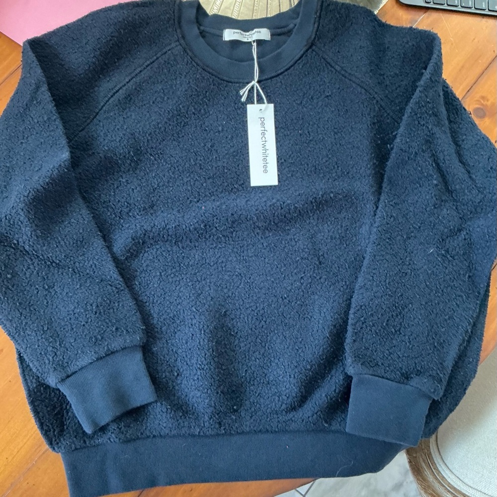perfectwhitetee Navy Sherpa Crewneck Sweatshirt